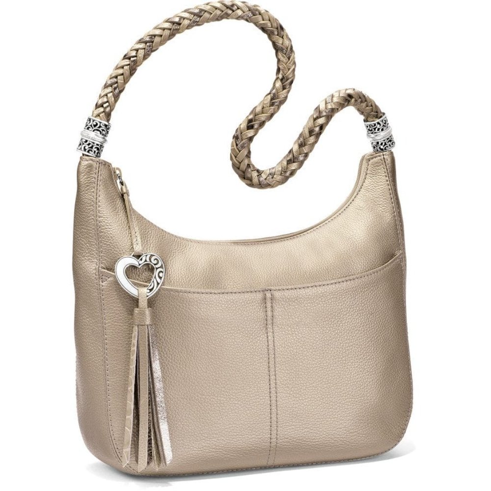 Brighton Barbados Ziptop Hobo in Zinc Pearl Pebbled Leather